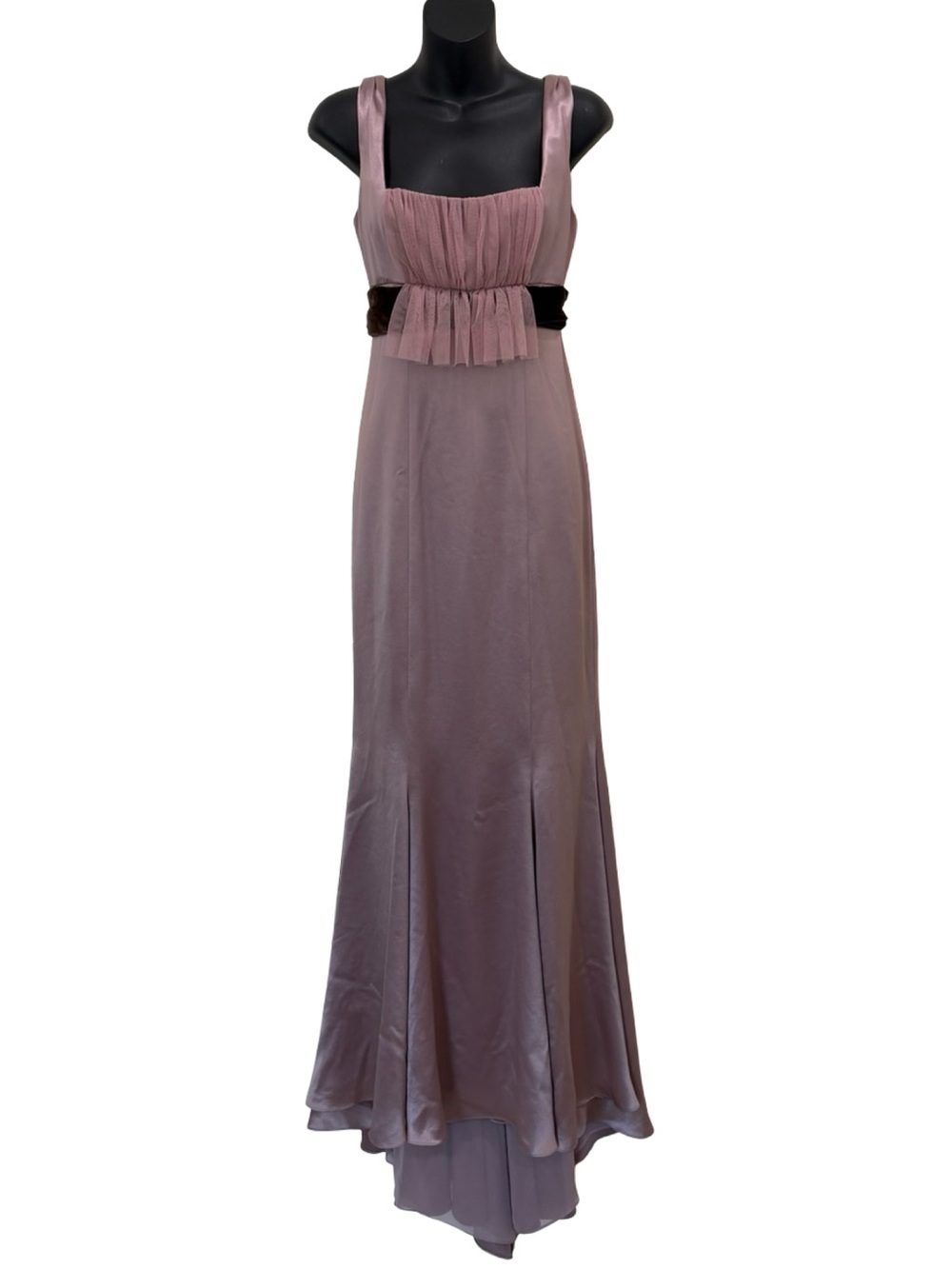 Vera Wang Lavender Silk Chiffon Mermaid Evening Gown Velvet Sash Formal Dress - Picture 4 of 11